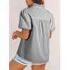 image:imageAstylish Women Striped Blouses Spring Summer Ruffle Collar Puff Sleeve Button Down Shirts Business Casual TopsBlack Grey