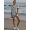 image:imageAstylish Women Striped Blouses Spring Summer Ruffle Collar Puff Sleeve Button Down Shirts Business Casual TopsBlack Grey