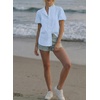 image:imageAstylish Women Striped Blouses Spring Summer Ruffle Collar Puff Sleeve Button Down Shirts Business Casual TopsX Solid Iceland Blue