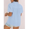 image:imageAstylish Women Striped Blouses Spring Summer Ruffle Collar Puff Sleeve Button Down Shirts Business Casual TopsX Solid Iceland Blue