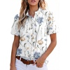 image:imageAstylish Women Striped Blouses Spring Summer Ruffle Collar Puff Sleeve Button Down Shirts Business Casual TopsY Floral White