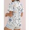 image:imageAstylish Women Striped Blouses Spring Summer Ruffle Collar Puff Sleeve Button Down Shirts Business Casual TopsY Floral White