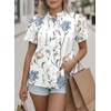 image:imageAstylish Women Striped Blouses Spring Summer Ruffle Collar Puff Sleeve Button Down Shirts Business Casual TopsY Floral White