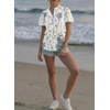 image:imageAstylish Women Striped Blouses Spring Summer Ruffle Collar Puff Sleeve Button Down Shirts Business Casual TopsY Floral White
