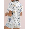 image:imageAstylish Women Striped Blouses Spring Summer Ruffle Collar Puff Sleeve Button Down Shirts Business Casual TopsY Floral White