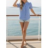image:imageAstylish Women Striped Blouses Spring Summer Ruffle Collar Puff Sleeve Button Down Shirts Business Casual TopsY Gingham Sky Blue