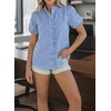 image:imageAstylish Women Striped Blouses Spring Summer Ruffle Collar Puff Sleeve Button Down Shirts Business Casual TopsY Gingham Sky Blue