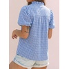 image:imageAstylish Women Striped Blouses Spring Summer Ruffle Collar Puff Sleeve Button Down Shirts Business Casual TopsY Gingham Sky Blue