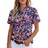image:imageAstylish Women Striped Blouses Spring Summer Ruffle Collar Puff Sleeve Button Down Shirts Business Casual TopsY Paisley Blue