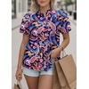 image:imageAstylish Women Striped Blouses Spring Summer Ruffle Collar Puff Sleeve Button Down Shirts Business Casual TopsY Paisley Blue
