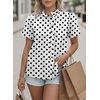image:imageAstylish Women Striped Blouses Spring Summer Ruffle Collar Puff Sleeve Button Down Shirts Business Casual TopsY Polka Dots White