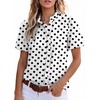 image:imageAstylish Women Striped Blouses Spring Summer Ruffle Collar Puff Sleeve Button Down Shirts Business Casual TopsY Polka Dots White