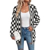 image:imageAstylish Women 2026 Fall Outfits Knit Open Front Long Sleeve Cardigan Sweaters Checkered Outwear CoatsBlack