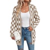 image:imageAstylish Women 2026 Fall Outfits Knit Open Front Long Sleeve Cardigan Sweaters Checkered Outwear CoatsBrown
