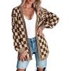 image:imageAstylish Women 2026 Fall Outfits Open Front Long Sleeve Cardigan Sweaters Knit Checkered Outwear CoatsCoffee