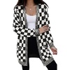 image:imageAstylish Women 2026 Knit Fall Outfits Open Front Long Sleeve Cardigan Sweaters Checkered Outwear CoatsBlack