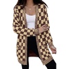 image:imageAstylish Women 2026 Knit Fall Outfits Open Front Long Sleeve Cardigan Sweaters Checkered Outwear CoatsCoffee