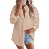 image:imageAstylish Women 2026 Loose Fit Tops Cotton Linen Button Down Shirts Collared Roll Up Long Sleeve V Neck BlousesX Light French Beige