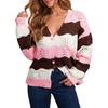 image:imageAstylish Women 2026 Open Front Long Sleeve Fall Outfits Button Down Knit Chevron Striped Cardigan SweatersPink