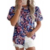 image:imageAstylish Women Striped Blouses Spring Summer Ruffle Collar Puff Sleeve Button Down Shirts Business Casual TopsY Paisley Blue