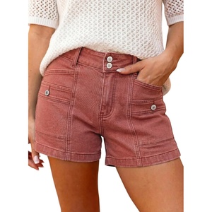 image:imageAstylish Womens High Waisted Shorts Jean Stretchy Casual Fashion Trendy Double Button Fly Denim ShortsMineral Red