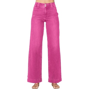 image:imageAstylish Womens High Waisted Wide Leg Straight JeansRose Red