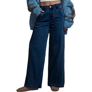image:imageAstylish Womens Wide Leg Jeans High Waisted Relaxed Fit Casual Denim PantsSail Blue