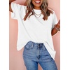 image:imageAstylish Womens Solid Blouses Dressy Casual Crewneck Chic Tops Loose Short Sleeve Fit Flowy Tunic Shirts Spring Summer Beach Fashion White Medium