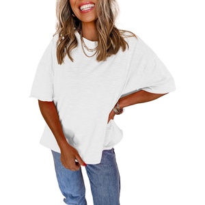 image:imageAstylish Womens Loose Blouse Solid Casual Short Sleeve Crewneck Chic Top Fit Tunic Shirts Spring Summer Beach Vacation Essentials White Large