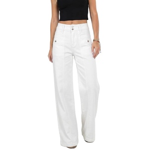 image:imageAstylish Womens Wide Leg Jeans High Waisted Double Buttons Stretchy Straight Leg Jean Trendy Denim Pants Big PocketsWhite
