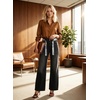 image:imageAstylish Jeans for Women High Waist Button Down Stretchy Wide Leg Paisley Print Belt Denim Pants with PocketsBlack