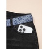 image:imageAstylish Jeans for Women High Waist Button Down Stretchy Wide Leg Paisley Print Belt Denim Pants with PocketsBlack