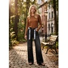 image:imageAstylish Jeans for Women High Waist Button Down Stretchy Wide Leg Paisley Print Belt Denim Pants with PocketsBlack
