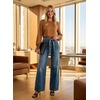 image:imageAstylish Jeans for Women High Waist Button Down Stretchy Wide Leg Paisley Print Belt Denim Pants with PocketsBluing