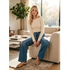 image:imageAstylish Jeans for Women High Waist Button Down Stretchy Wide Leg Paisley Print Belt Denim Pants with PocketsBluing