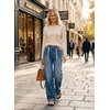 image:imageAstylish Jeans for Women High Waist Button Down Stretchy Wide Leg Paisley Print Belt Denim Pants with PocketsBluing