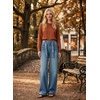 image:imageAstylish Jeans for Women High Waist Button Down Stretchy Wide Leg Paisley Print Belt Denim Pants with PocketsMyosotis