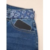 image:imageAstylish Jeans for Women High Waist Button Down Stretchy Wide Leg Paisley Print Belt Denim Pants with PocketsReal Teal