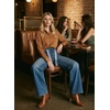 image:imageAstylish Jeans for Women High Waist Button Down Stretchy Wide Leg Paisley Print Belt Denim Pants with PocketsReal Teal