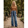 image:imageAstylish Jeans for Women High Waist Button Down Stretchy Wide Leg Paisley Print Belt Denim Pants with PocketsReal Teal