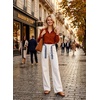 image:imageAstylish Jeans for Women High Waist Button Down Stretchy Wide Leg Paisley Print Belt Denim Pants with PocketsWhite