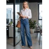 image:imageAstylish Womens High Waist Wide Leg Straight Stretch Jeans Pockets Rivet Retro Early Fall Fashion Denim PantsAshleigh Blue