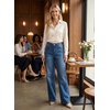 image:imageAstylish Womens High Waist Wide Leg Straight Stretch Jeans Pockets Rivet Retro Early Fall Fashion Denim PantsAshleigh Blue
