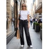 image:imageAstylish Womens High Waist Wide Leg Straight Stretch Jeans Pockets Rivet Retro Early Fall Fashion Denim PantsColor Black