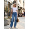 image:imageAstylish Womens High Waist Wide Leg Straight Stretch Jeans Pockets Rivet Retro Early Fall Fashion Denim PantsDirty Blue