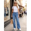 image:imageAstylish Womens High Waist Wide Leg Straight Stretch Jeans Pockets Rivet Retro Early Fall Fashion Denim PantsDusk Blue