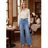 image:imageAstylish Womens High Waist Wide Leg Straight Stretch Jeans Pockets Rivet Retro Early Fall Fashion Denim PantsDusk Blue