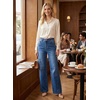 image:imageAstylish Womens High Waist Wide Leg Straight Stretch Jeans Pockets Rivet Retro Early Fall Fashion Denim PantsSail Blue