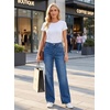 image:imageAstylish Womens High Waist Wide Leg Straight Stretch Jeans Pockets Rivet Retro Early Fall Fashion Denim PantsSail Blue