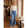 image:imageAstylish Womens High Waist Wide Leg Straight Stretch Jeans Pockets Rivet Retro Early Fall Fashion Denim PantsSky Blue